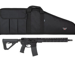 Black rifle case above modern black tactical rifle