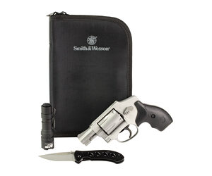 Smith & Wesson revolver with case, flashlight, and knife