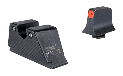 Black firearm front and rear iron sights