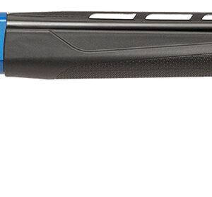 Black and blue semi-automatic shotgun on white background