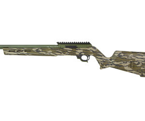 Camouflaged bolt-action rifle with scope rail