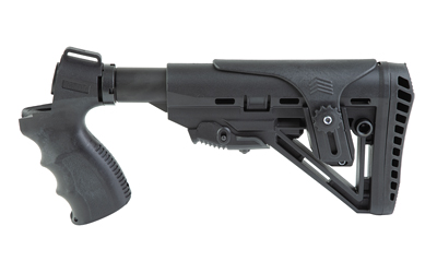 Black adjustable tactical rifle stock with pistol grip